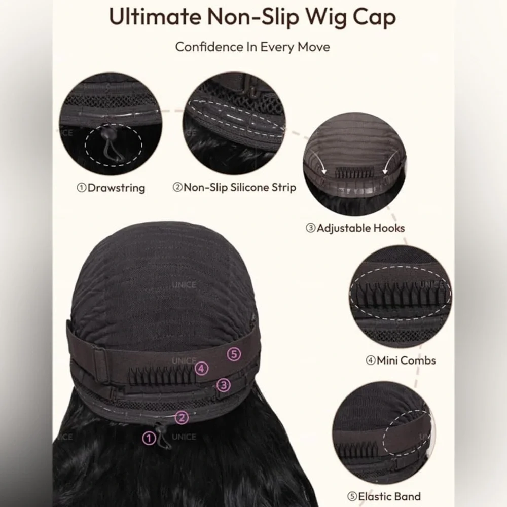 UNICE Loose Wave Human Hair Glueless Pre Cut Curtain Bang 20 Inch Wig